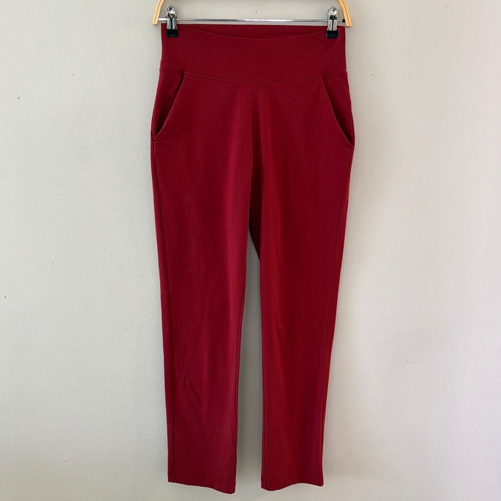 KiraGrace Women Small Dark‎ Red High Waisted Yoga Pants Side Pockets Supplex USA
